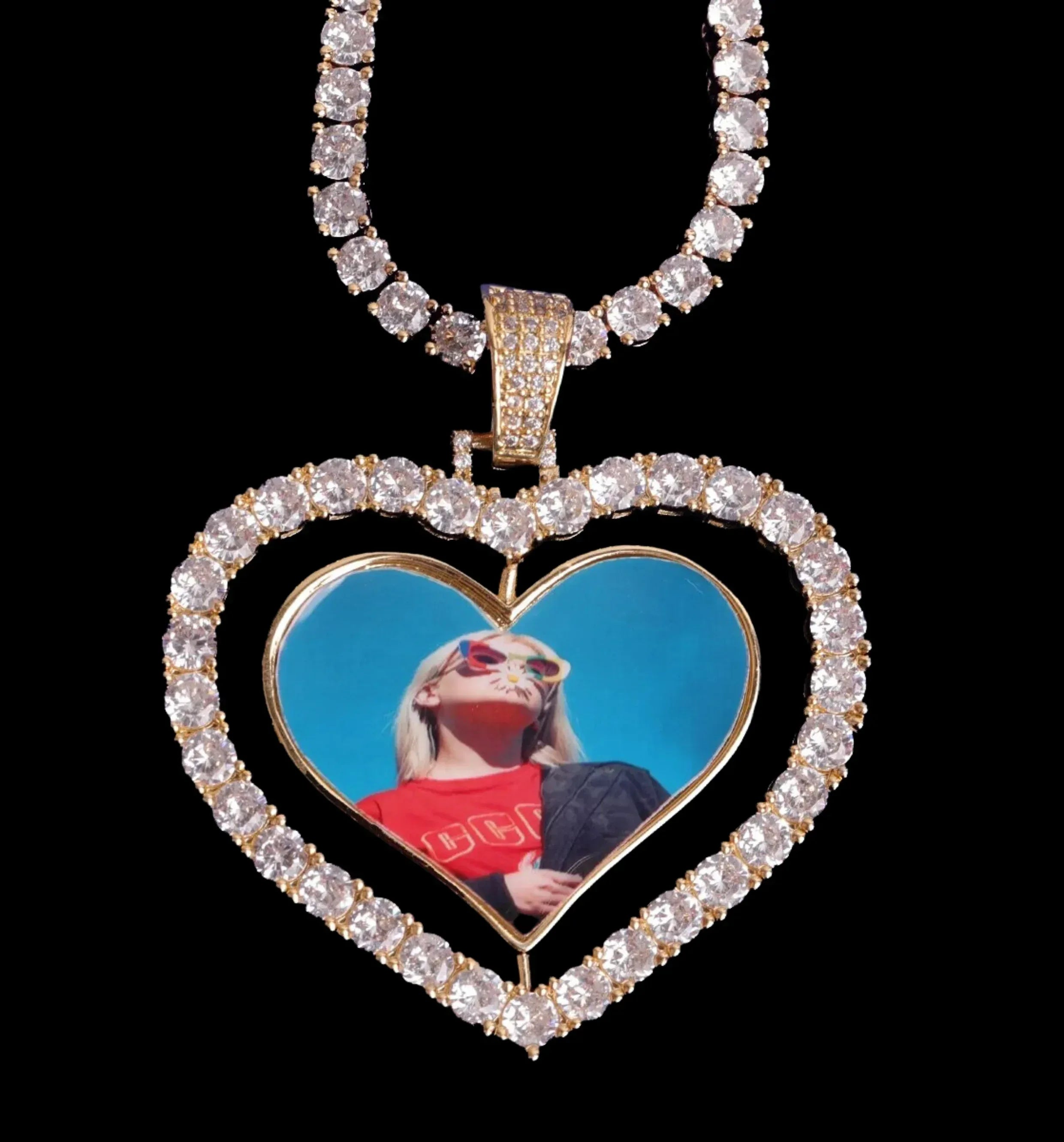 Rotating Double-Sided Heart Custom Photo Pendant Necklace – Iced Out Hip Hop Jewelry - CaratixJewelry